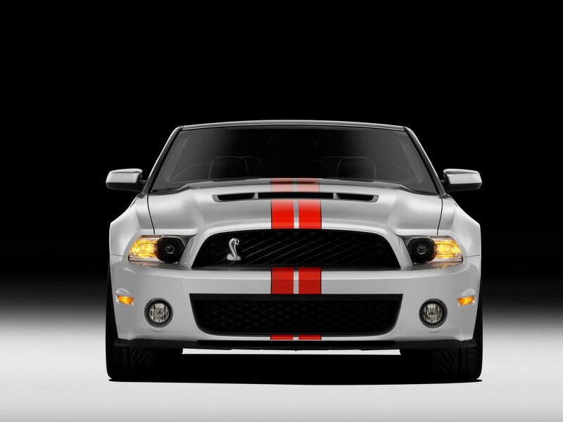 white Shelby GT500 with red stripes
