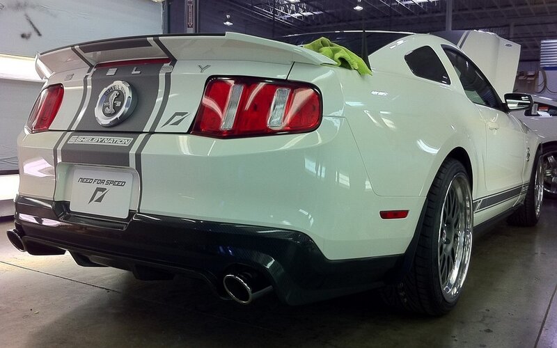 white shelby mustang rear view