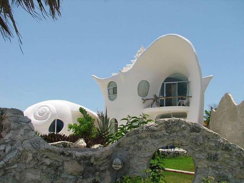white shell-shaped house