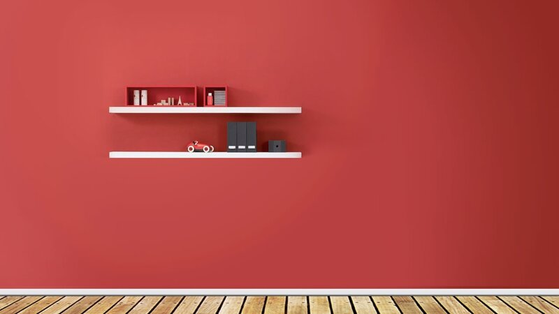 White Shelves on Red Wall — Minimalist