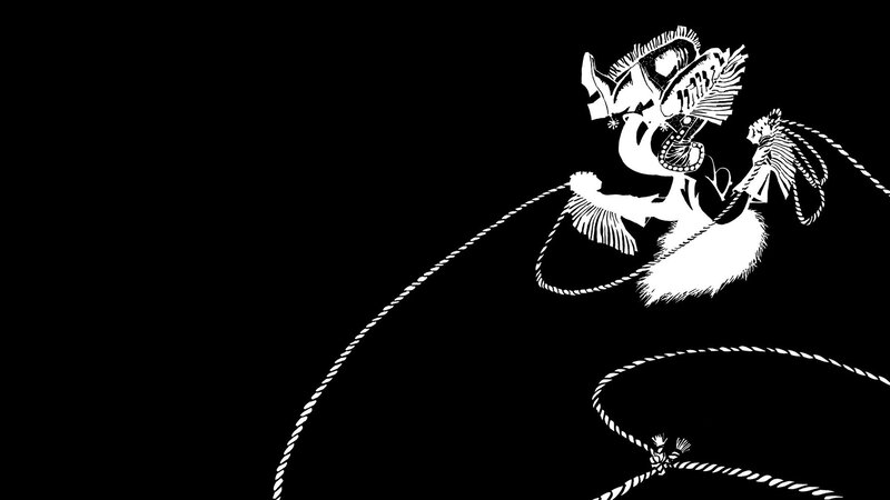 white silhouette of a character with rope