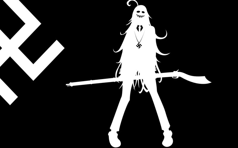 white silhouette of character with weapon
