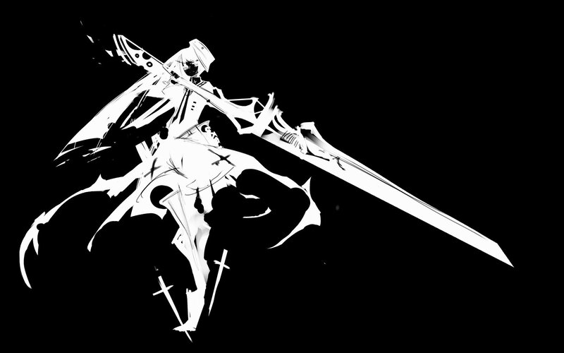 white silhouette of warrior with sword