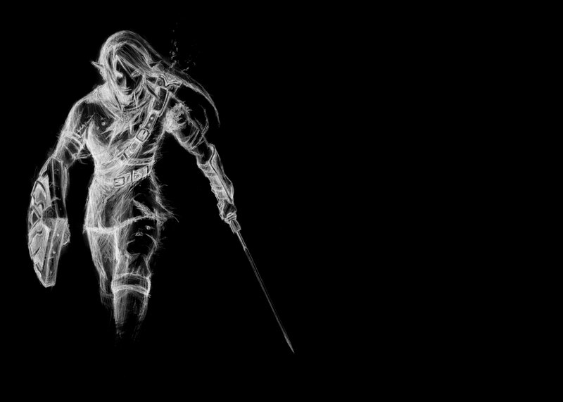 white sketch of a warrior