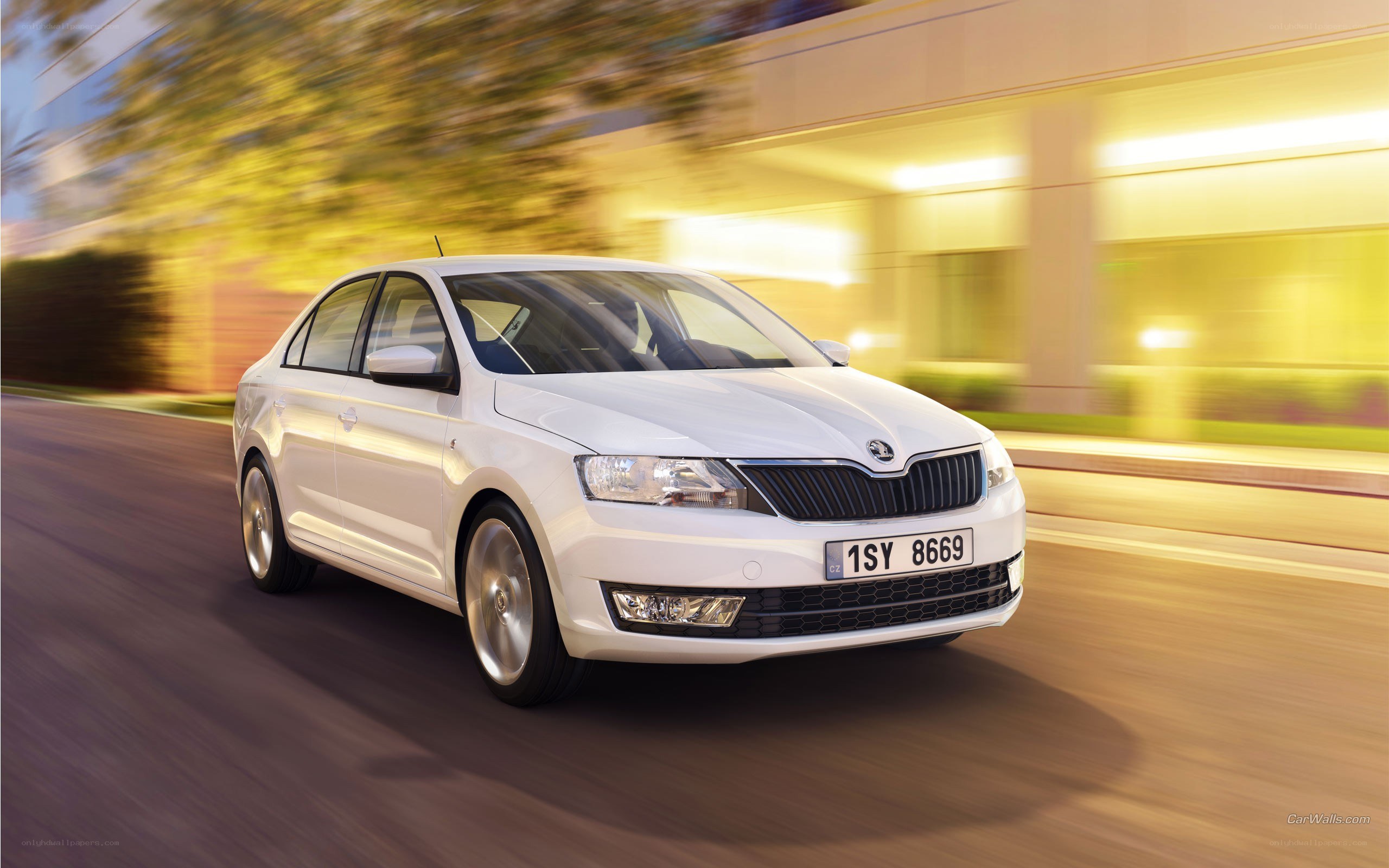 White Skoda Octavia in motion