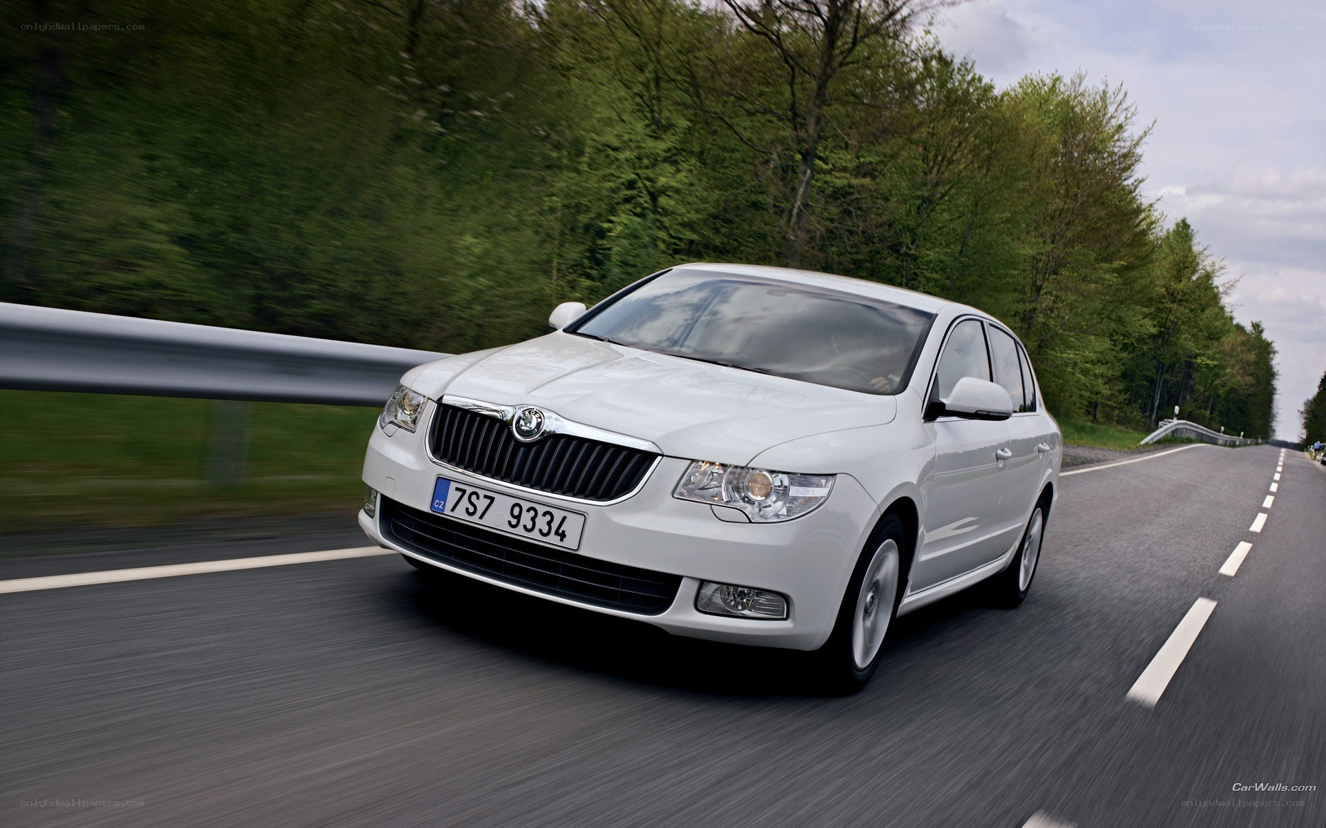 white skoda on a road