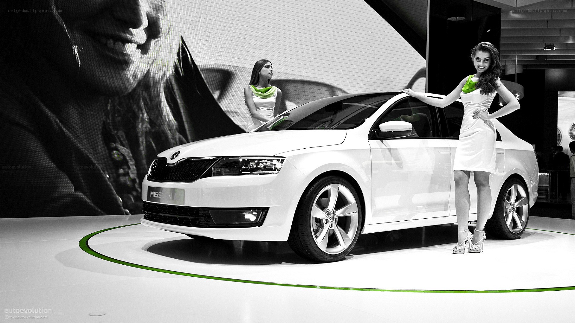 White Skoda on display