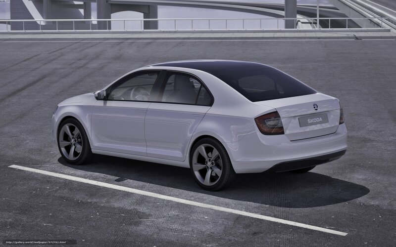 White Skoda sedan on asphalt