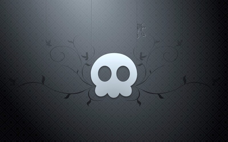 White Skull Icon — Gray, Dark, Digital Art, Flowers
