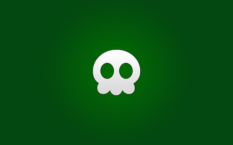 white skull icon on green