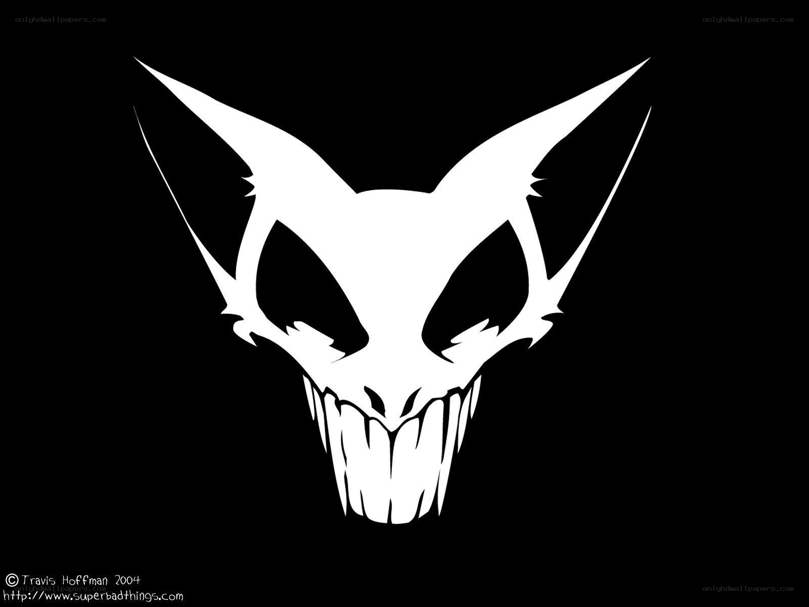 white skull logo on black
