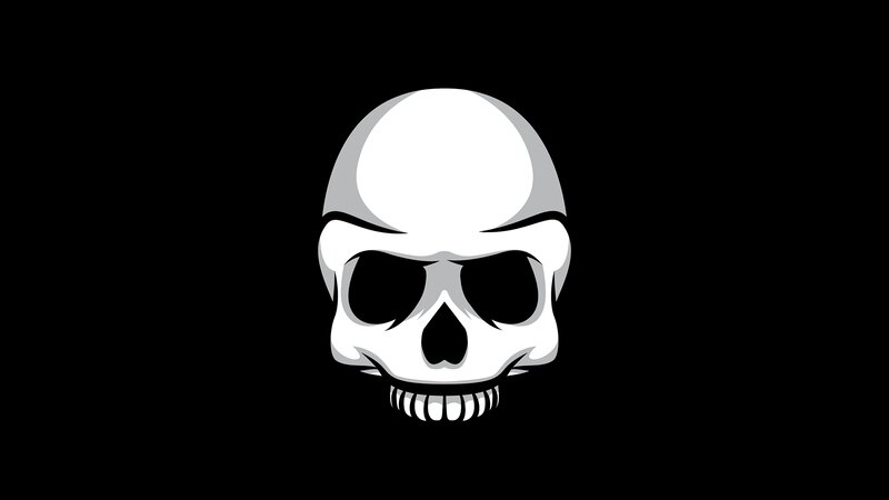 White Skull on Black — Dark, Vector Art, Black Background