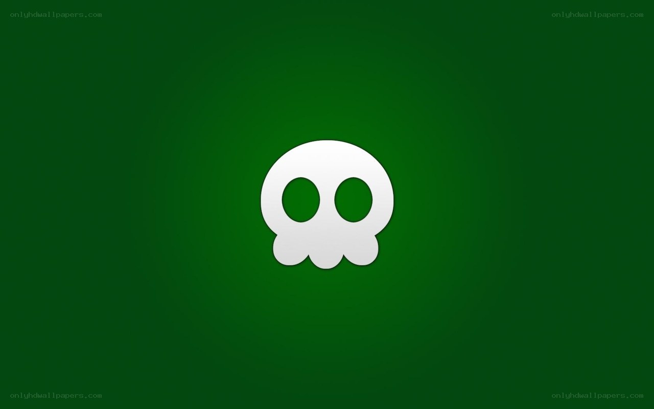white skull on green background