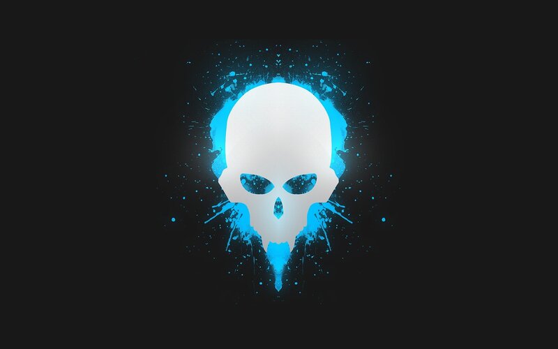 White Skull with Blue Splatter — Black