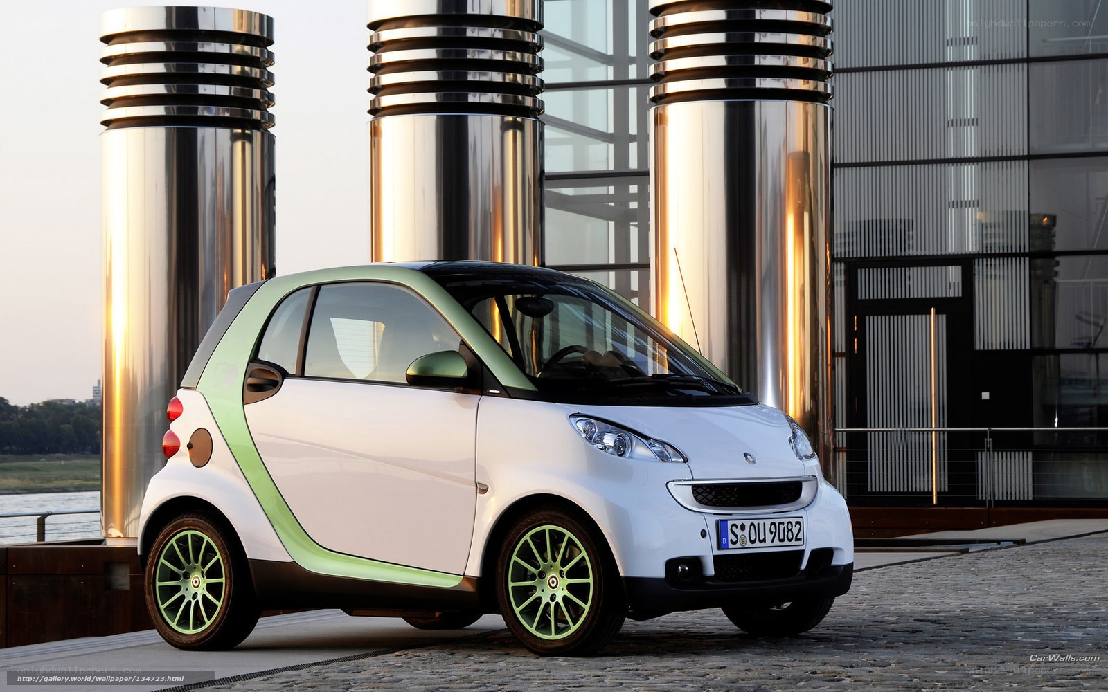 white smart car in city