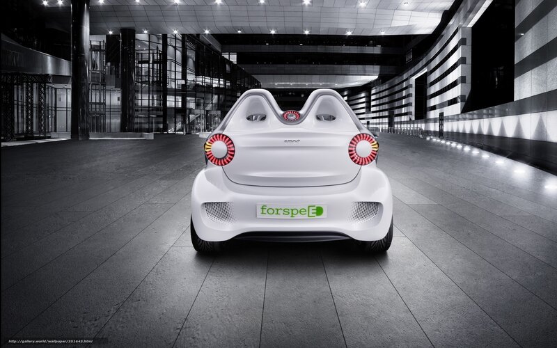 White smart car in modern hall