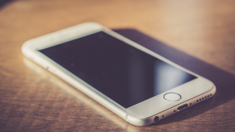 White Smartphone on Table — Brown, Calm, Photograph