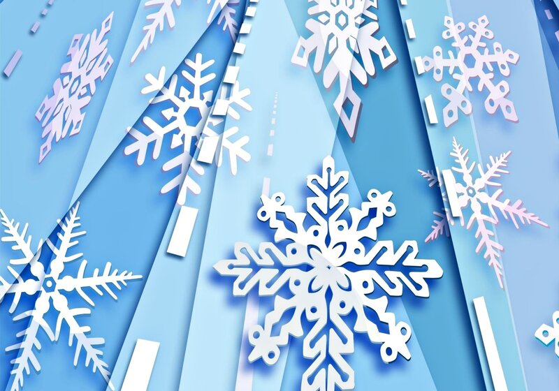 White Snowflakes on Blue — Calm, Winter, Digital Art, Blue Background, Paper Cutout