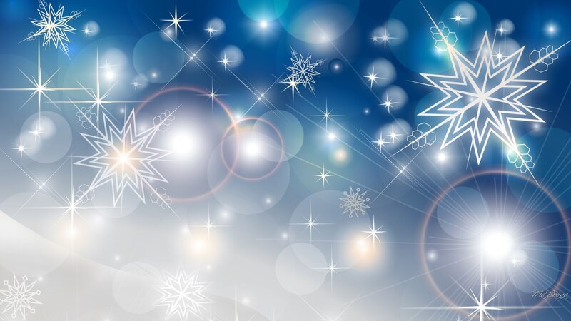 White Snowflakes on Blue — Festive, Winter, Digital Art