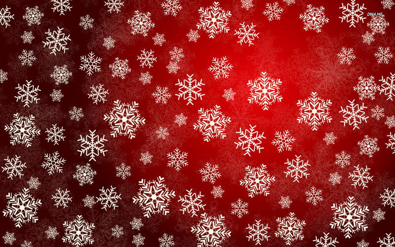 White Snowflakes on Red — Festive, Winter, Digital Art, Red Background
