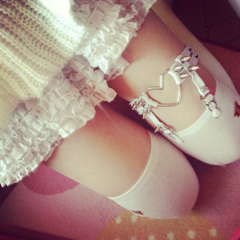 white socks with heart accessory