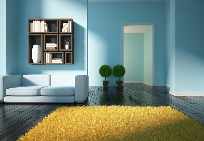 White Sofa in Blue Room