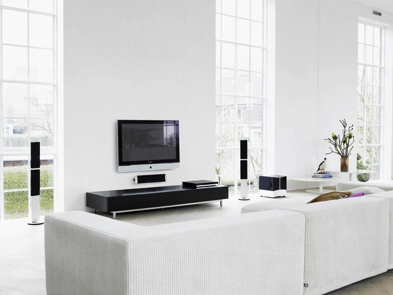 White Sofa in Living Room — Minimalist, Photograph, Television