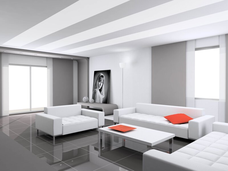 White Sofa in Living Room — Modern, 3d Render, Artwork