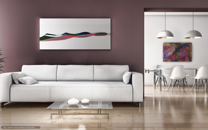 White Sofa in Living Room — Purple, Modern, 3d Render