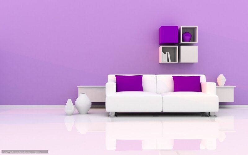White Sofa in Purple Room — Minimalist