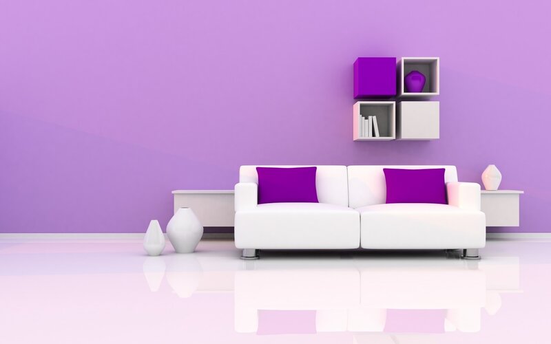 White Sofa in Purple Room