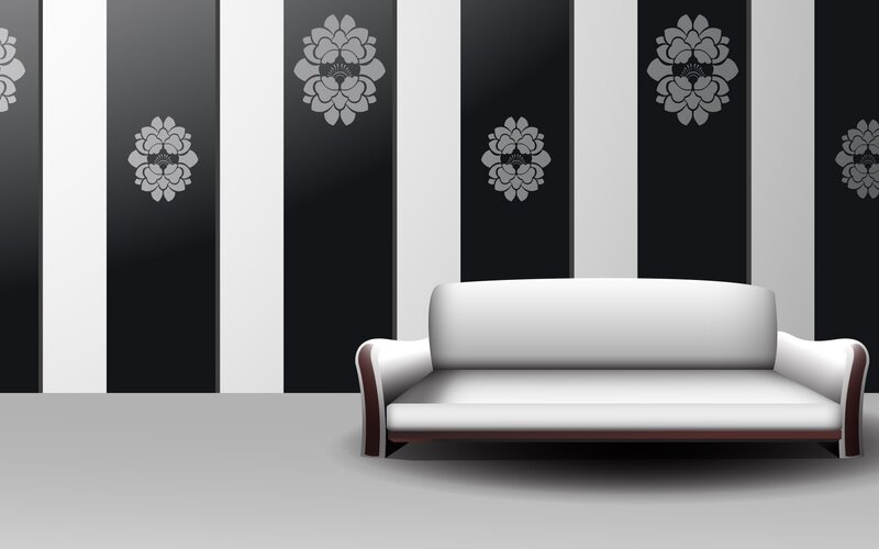 white sofa in striped room