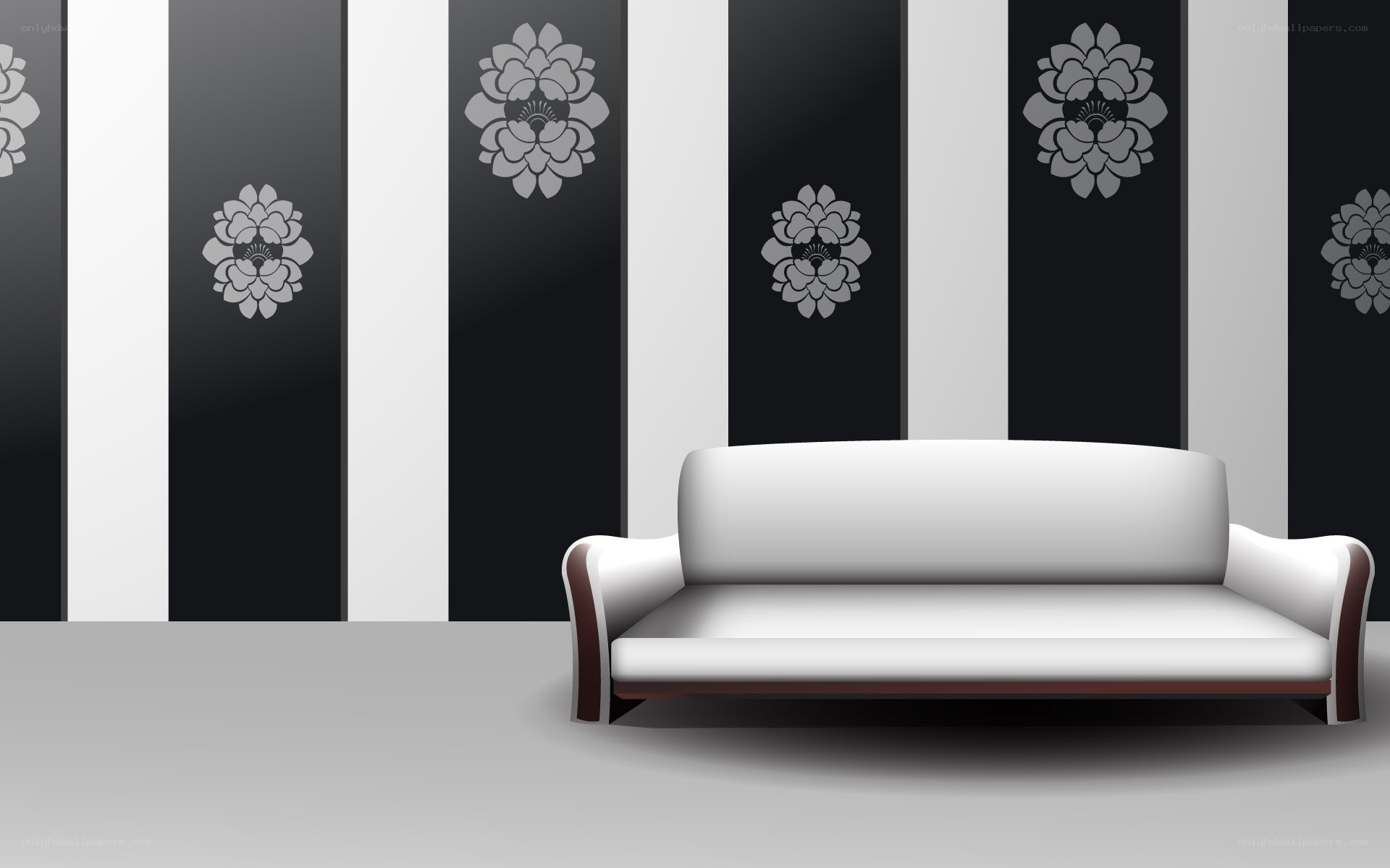 white sofa in striped room
