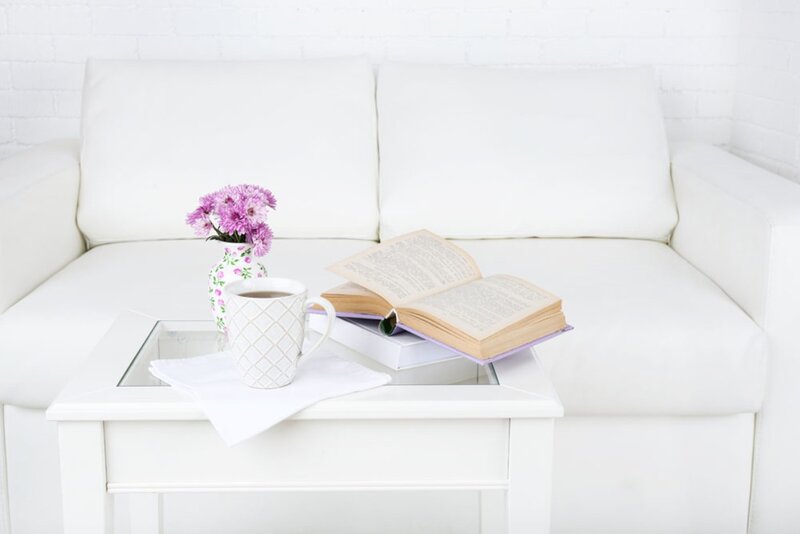 White Sofa with Coffee Table