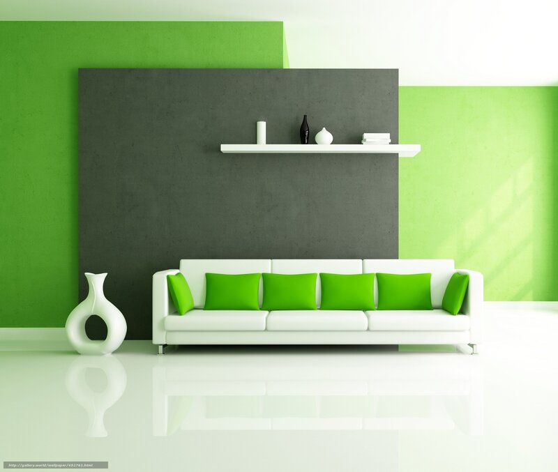 White Sofa with Green Pillows — Minimalist