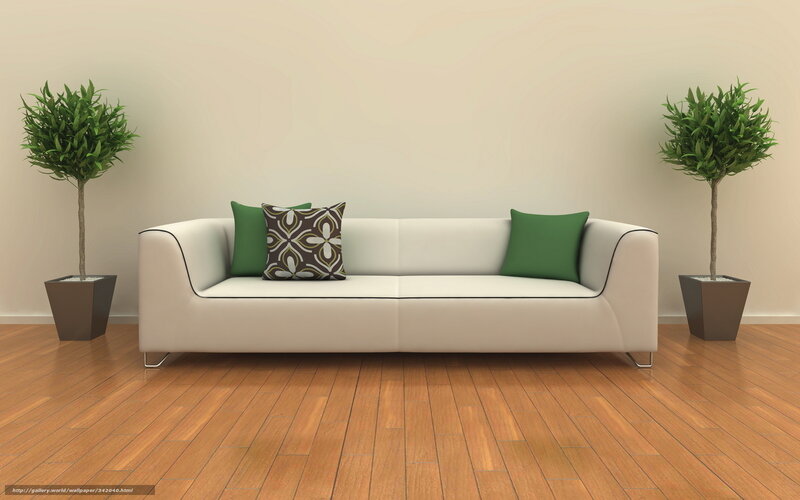 White sofa with green pillows