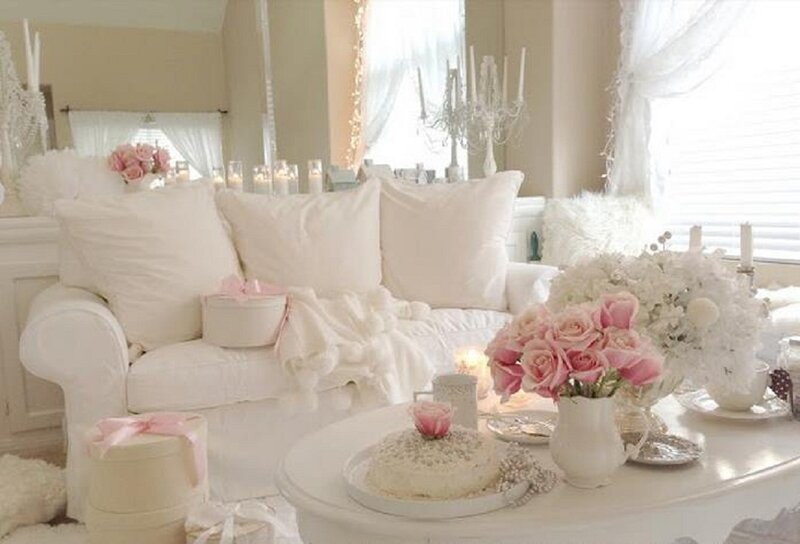 White Sofa with Pink Flowers