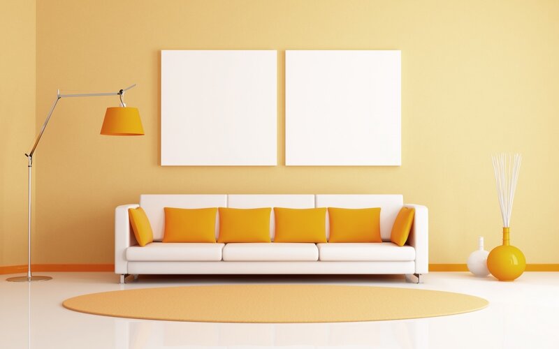 White Sofa with Yellow Pillows