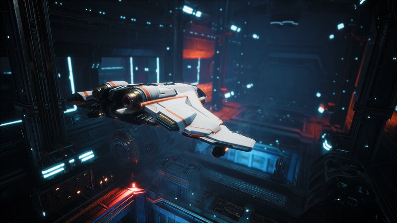 White Spaceship in Hangar — Dark