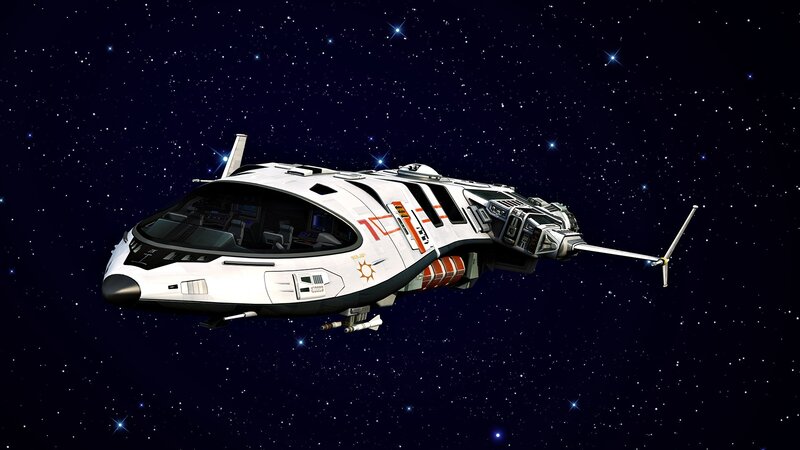White spaceship in space
