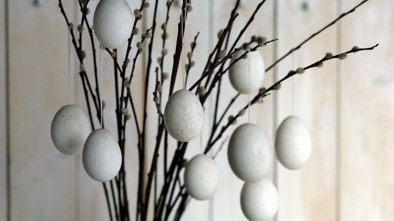 White Speckled Eggs on Branches