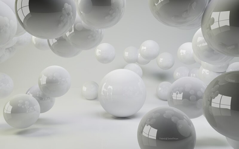 white spheres floating in space