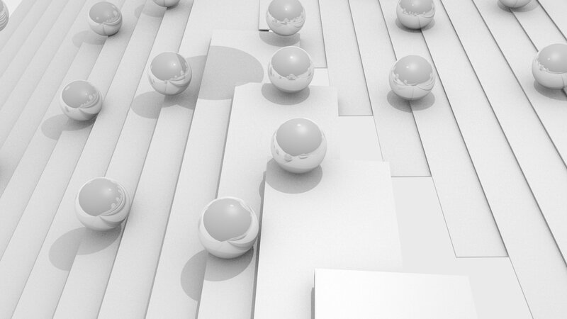 White spheres on geometric platform