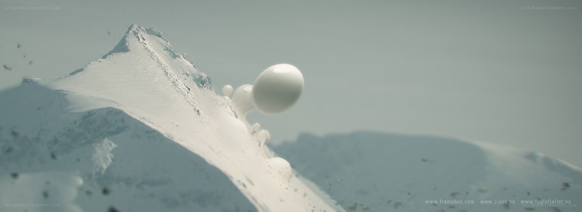 White spheres on snowy mountain