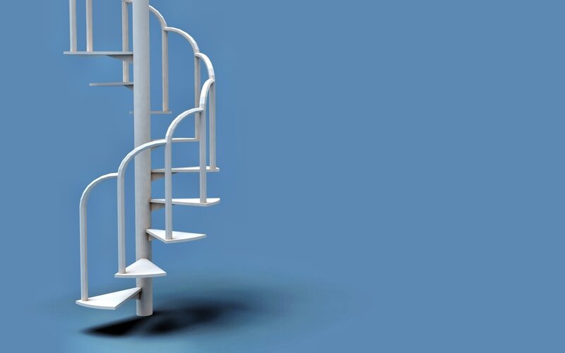White Spiral Staircase — Blue, Minimalist, 3d Render