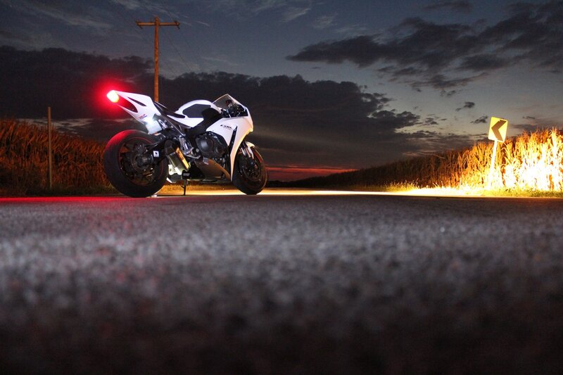 White Sport Motorcycle — Black, Dramatic, Night
