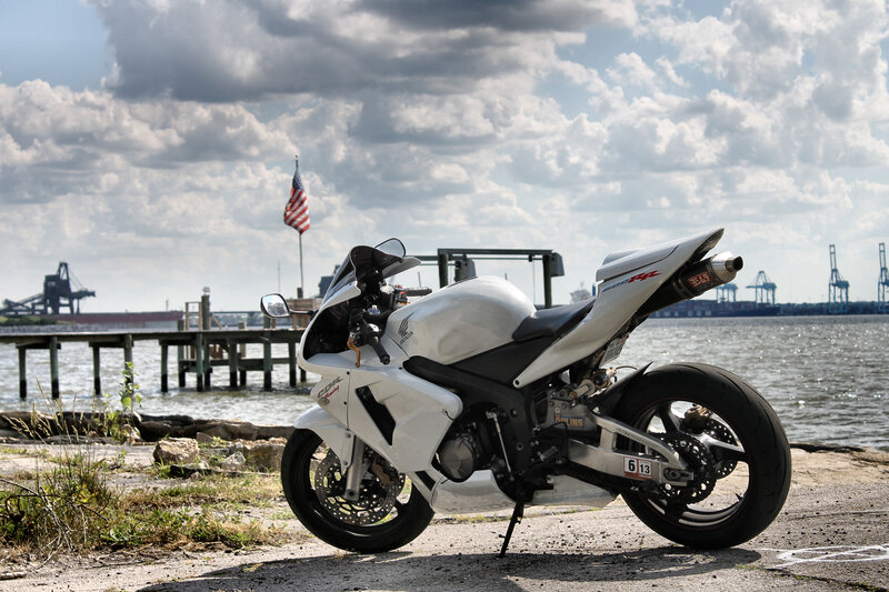 White Sport Motorcycle — Dramatic, Afternoon, Photograph