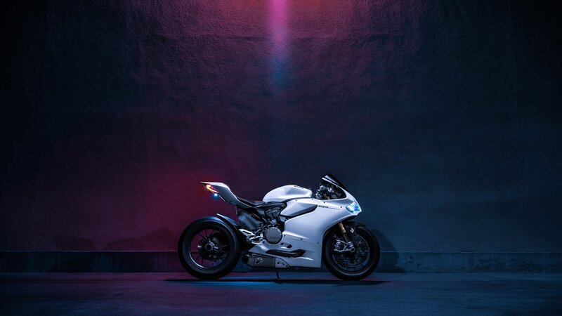 White Sport Motorcycle — Dramatic, Night, Photograph, Wall