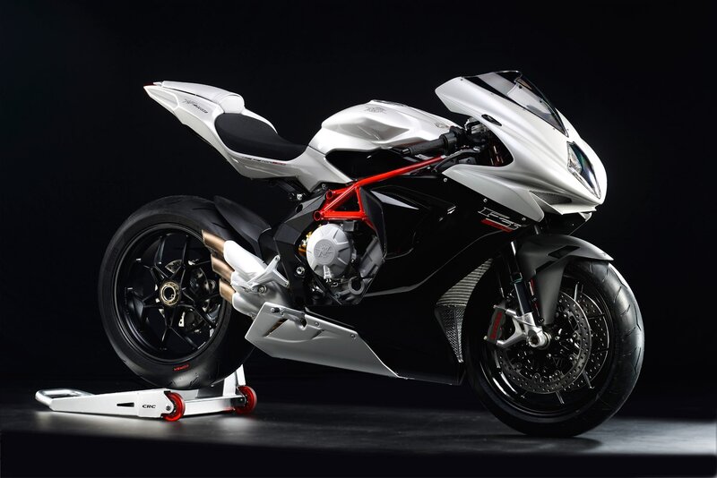 White Sport Motorcycle — Dramatic, Photograph, Motorcycle Stand, Black Wheels