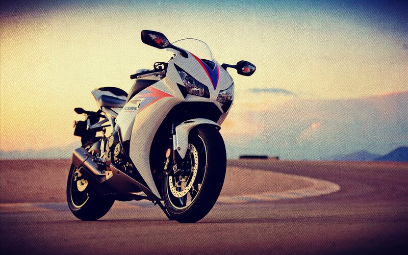 White Sport Motorcycle — Dramatic, Sunset, Photograph, Road